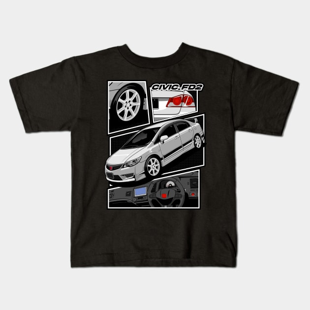 Civic FD2 Type R Kids T-Shirt by squealtires